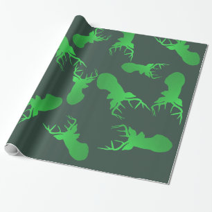 Green Reindeer Christmas Holiday Pattern Wrapping Paper