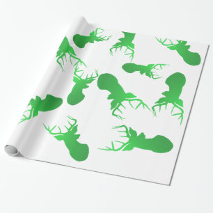 Green Reindeer Christmas Holiday Pattern Wrapping Paper