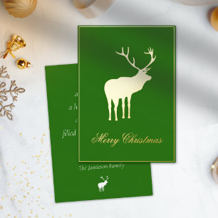 Green Reindeer Elegant Gold Foil Holiday Card