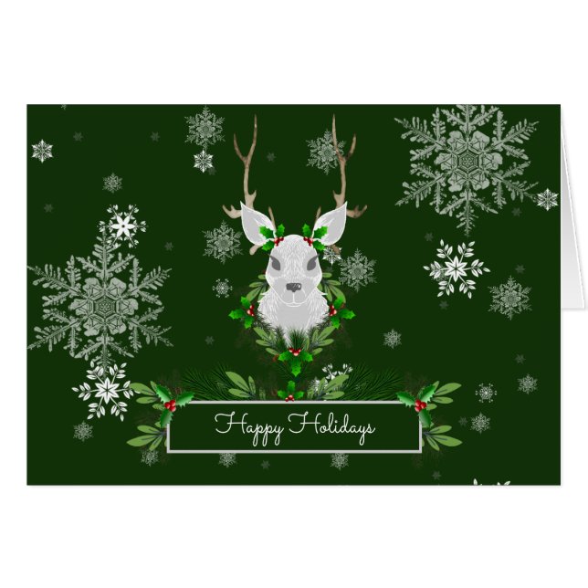 Green Reindeer Greeting Card (Front Horizontal)