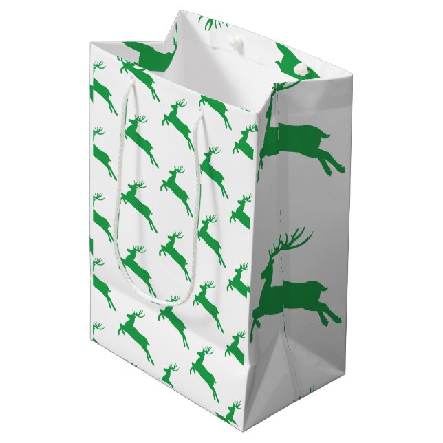 Green Reindeer On White Pattern Medium Gift Bag (Front Angled)