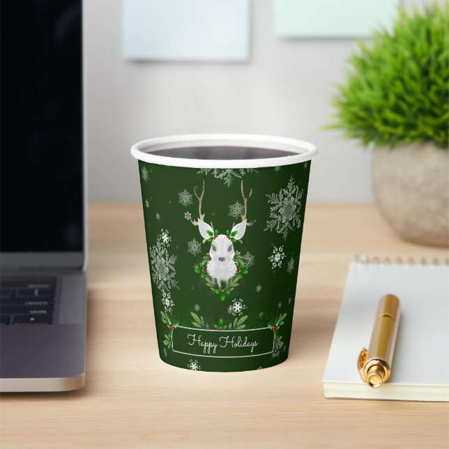 Green Reindeer Paper Cup (Insitu)