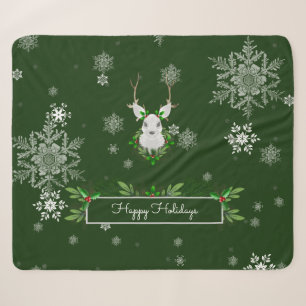 Green Reindeer Sherpa Blanket