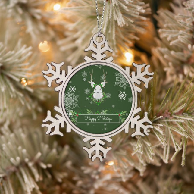 Green Reindeer Snowflake Ornament (Tree)