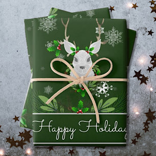 Green Reindeer Wrapping Paper