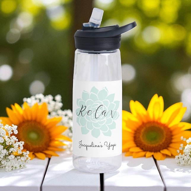 Green Relaxation Yoga Quote White Water Bottle (Creator Uploaded)