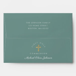 Green Religious Cross First Communion  Envelope