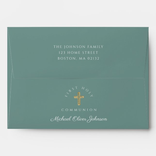 Green Religious Cross First Communion  Envelope (Back (Top Flap))