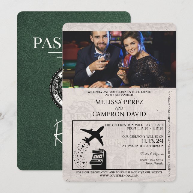 Green Reno Passport Wedding Invitation (Front/Back)