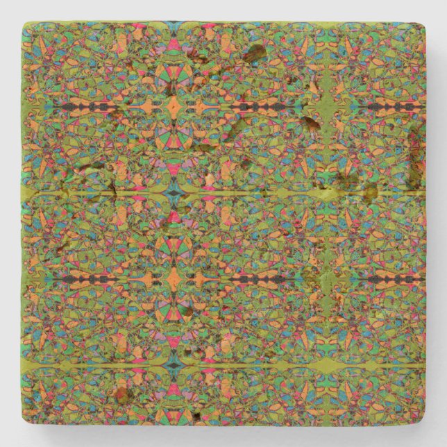 green retro abstract art mirror pattern stone coaster (Front)