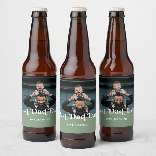 Green Retro Best Dad Ever Custom Picture Beer Bottle Label (Bottles)