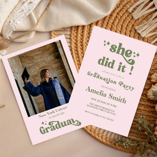 green Retro Boho Graduation Class of 2026  Invitation