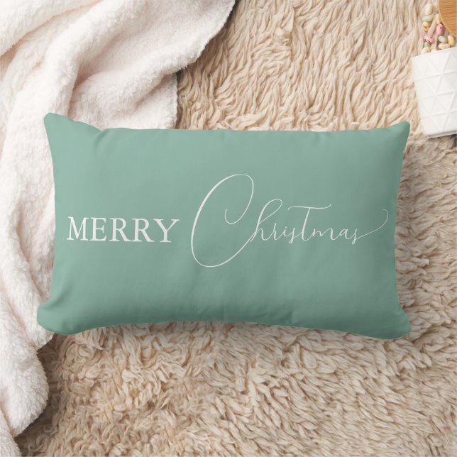 Green Retro Boho Minimalist Merry Christmas Custom Lumbar Cushion (Blanket)
