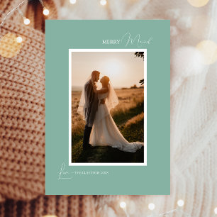 Green Retro Boho Minimalist Merry Married Portrait Holiday Card