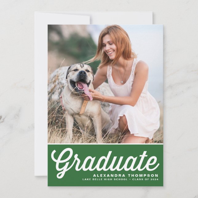 Green Retro Bold Typography Photo Graduation Announcement (Front)