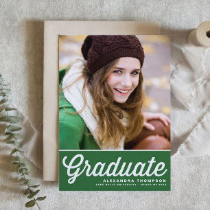 Green Retro Bold Typography Photo Graduation Invitation