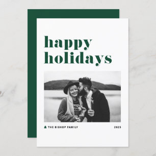 Green Retro Bold Typography Photo Happy Holidays Holiday Card