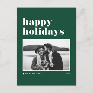 Green Retro Bold Typography Photo Happy Holidays Holiday Postcard