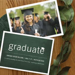 Green Retro Chalkboard Minimalist Graduate Photo Announcement