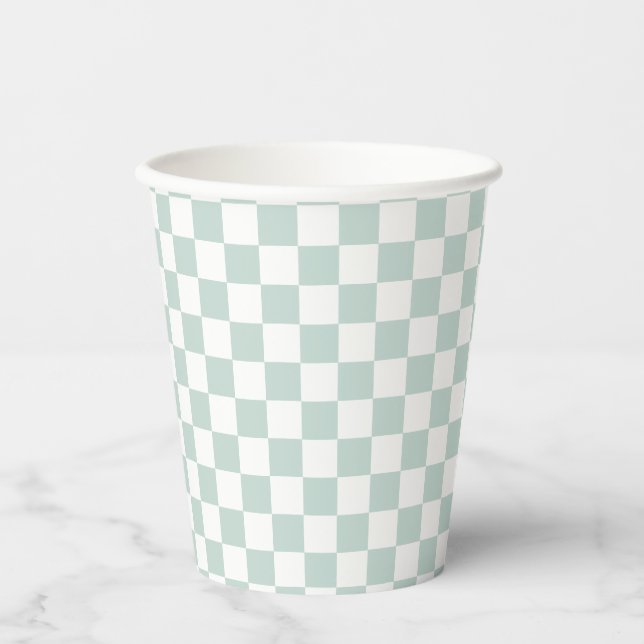 Green Retro Chequered birthday Paper Cups (Front)
