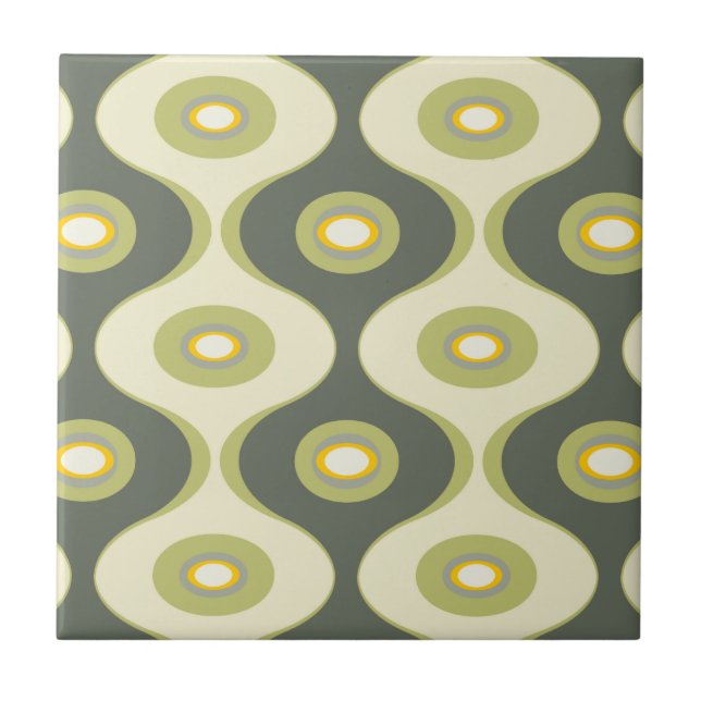 Green retro curves and ovals tile (Front)
