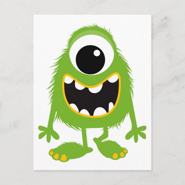 Green Retro Cute Monster Postcard (Front)