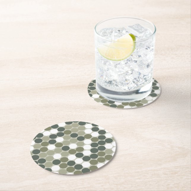 Green retro dots round paper coaster (Insitu)