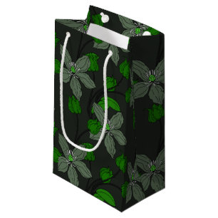 Green retro ethnic elegant flower floral pattern small gift bag