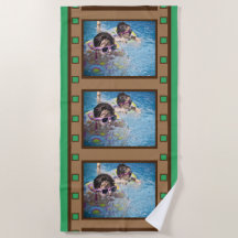 Green Retro Film Strip Photo Beach Towel