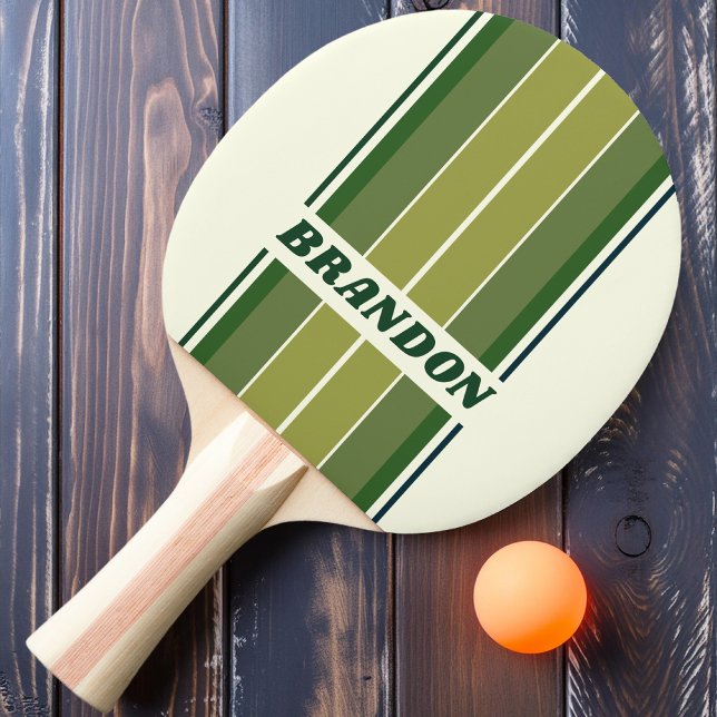Green Retro Five Board Stripes with Name Ping Pong Paddle (Creator Uploaded)