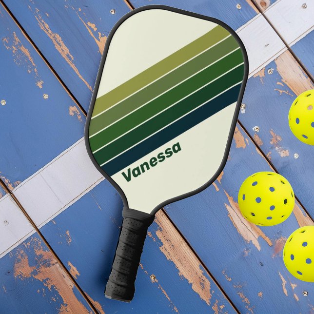 Green Retro five Striped with Name Pickleball Paddle (Creator Uploaded)