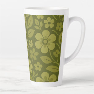 Green Retro Floral Latte Mug 12 & 17 oz