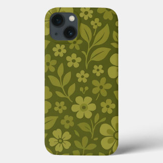 Green Retro Floral Pattern iPhone Case