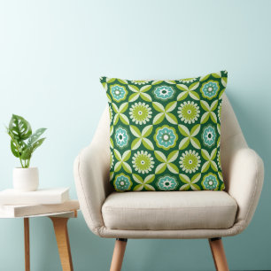 Green retro flowers cushion