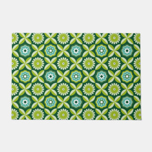 Green retro flowers doormat