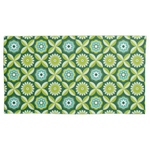 Green retro flowers pillowcase