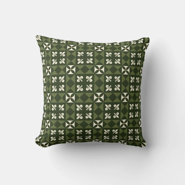 Green Retro Geometric Pattern  Cushion (Front)