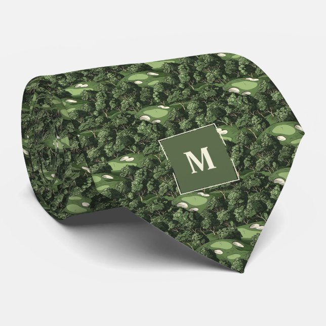 Green Retro Golf Course Monogrammed Tie (Rolled)
