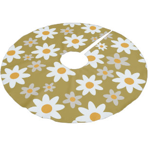 Green Retro Groovy Daisy Pattern Holiday Brushed Polyester Tree Skirt