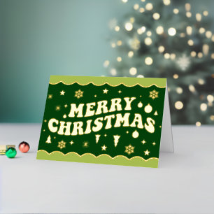 Green Retro Groovy Merry Christmas Foil Holiday Card