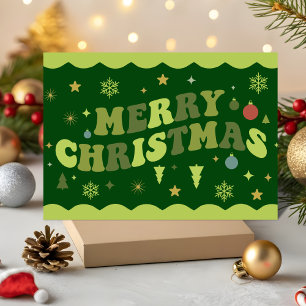 Green Retro Groovy Merry Christmas Holiday Card