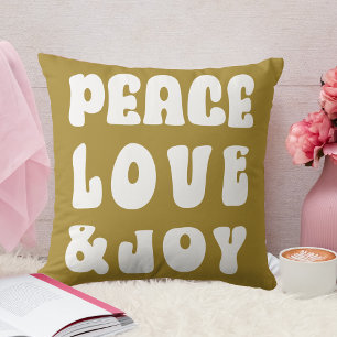 Green Retro Groovy Peace Love Joy Holiday Cushion