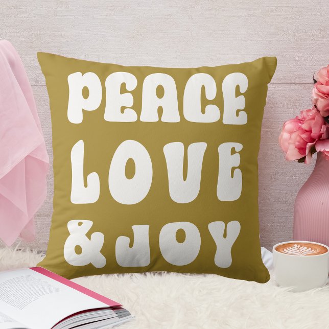 Green Retro Groovy Peace Love Joy Holiday  Cushion (Green Retro Groovy Peace Love Joy Holiday Throw Pillow)
