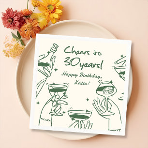 Green Retro Handdraw Funky Cocktail Birthday Napkin