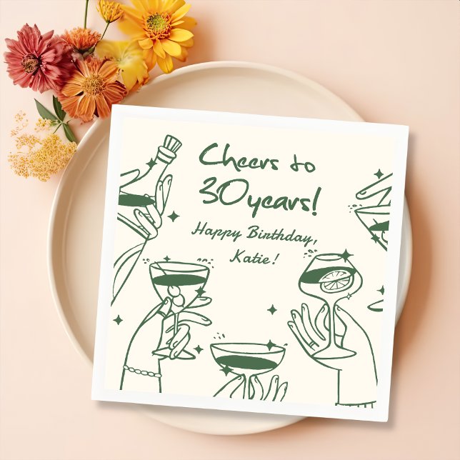 Green Retro Handdraw Funky Cocktail Birthday Napkin (Creator Uploaded)