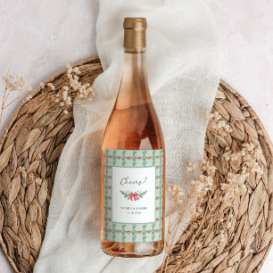 Green Retro Holiday Wedding Wine Label