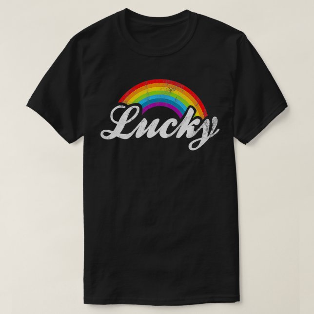 Green Retro Lucky St Patricks Day Rainbow  T-Shirt (Design Front)