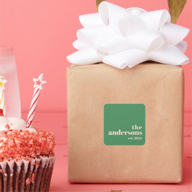 Green Retro modern minimalist Square Sticker (Party)