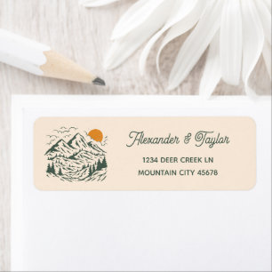 Green Retro Mountain Landscape Wedding Address