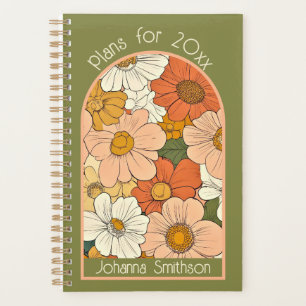 Green Retro Orange Groove Floral Small Planner